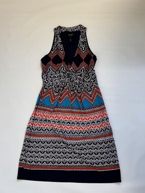 LAUNDRY By Shelli Segal Halter Zip Side Twist Front Multicolor Lined Dress Sz 2